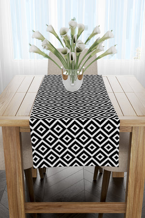 Black and White Geometric Squares Runner 40x140cm
