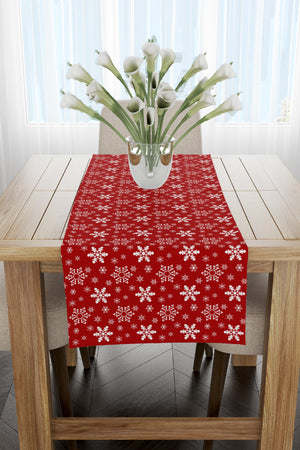 Kırmızı Beyaz Kar Taneleri Yılbaşı Runner 40x140