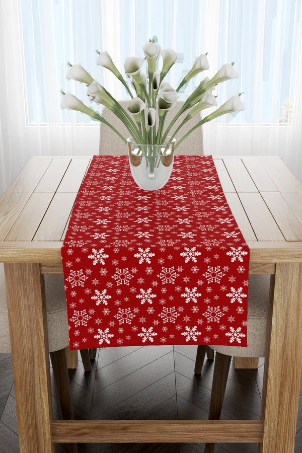 Kırmızı Beyaz Kar Taneleri Yılbaşı Runner 40x140