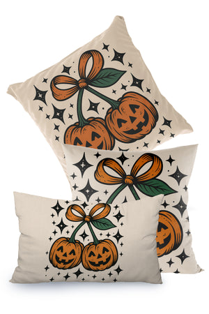 Krem Sevimli Balkabağı Desenli Halloween Temalı Cadılar Bayramı Kırlent Kılıfı