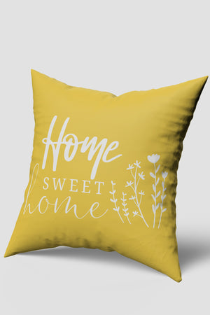 Sarı Home Sweet Home Yazılı Kırlent Kılıfı