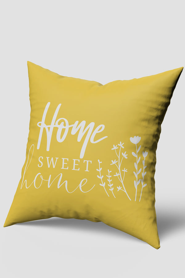 Sarı Home Sweet Home Yazılı Kırlent Kılıfı