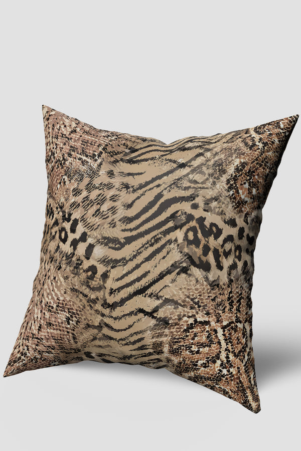 Kahverengi Leopar Kaplan Desenli Kırlent Kılıfı