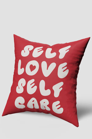 Kırmızı Self Love Self Care Yazılı Kırlent Kılıfı