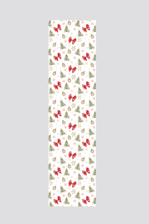 Kırmızı Fiyonk ve Çam Ağacı Desenli Yılbaşı Runner 40x140