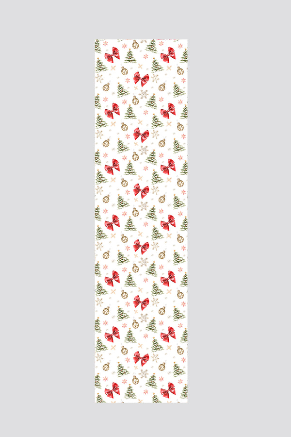 Kırmızı Fiyonk ve Çam Ağacı Desenli Yılbaşı Runner 40x140