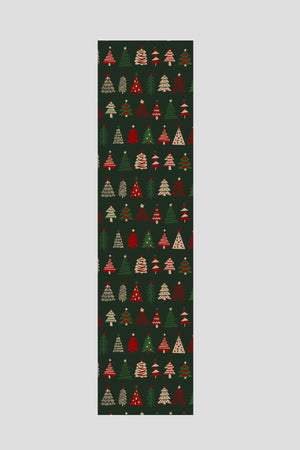 Koyu Yeşil Kırmızı Çam Ağacı Desenli Yılbaşı Runner 40x140