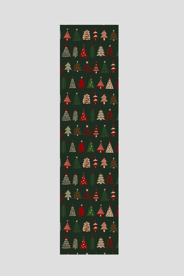 Koyu Yeşil Kırmızı Çam Ağacı Desenli Yılbaşı Runner 40x140