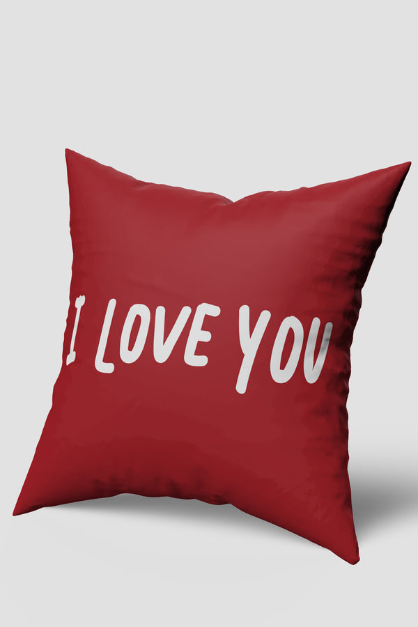 Kırmızı Beyaz I Love You Yazılı Kırlent Kılıfı