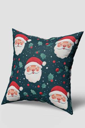 Noel Temalı Yeşil Holly Yaprakları Desenli Yılbaşı Kırlent Kılıfı