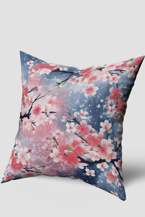 Pembe Mavi Modern Çiçek Desenli Kırlent Kılıfı