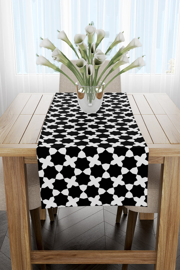 Black and White Heptagon Patterned Runner 40x140cm
