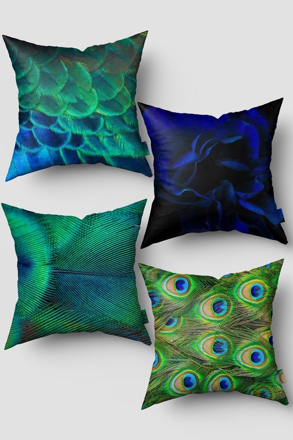 Tropical Bird Feather Patterned 4-Piece Cushion Cover Set