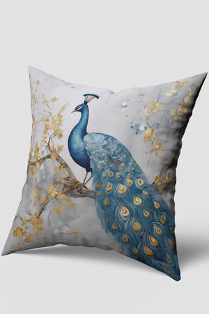 Blue Tropical Peacock Patterned 4-Piece Cushion Cover and Runner Set