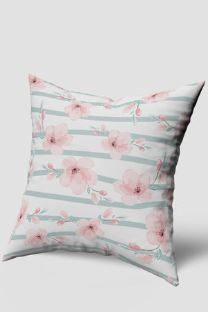 Pembe Yeşil Modern Çiçek Desenli Kırlent Kılıfı