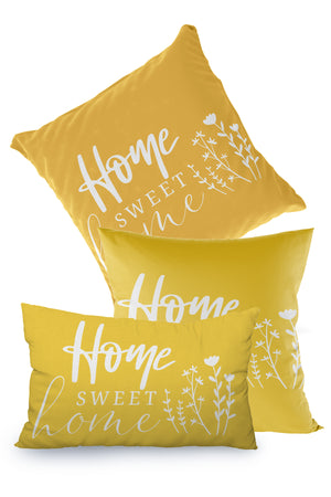 Sarı Home Sweet Home Yazılı Kırlent Kılıfı