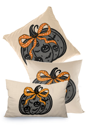 Krem Balkabağı Desenli Halloween Temalı Cadılar Bayramı Kırlent Kılıfı