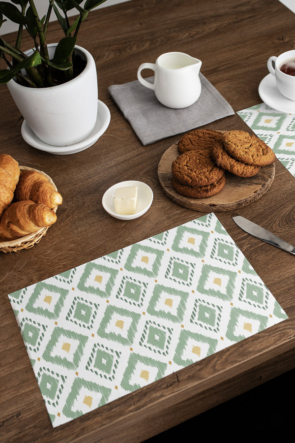 White Green Modern Geometric Patterned Single Serving Board Placemat