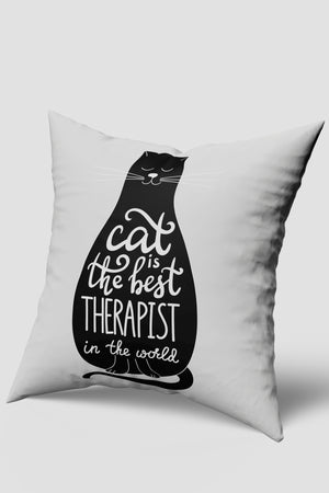 Siyat Beyaz Cat Yazılı Kedi Figürlü Kırlent Kılıfı