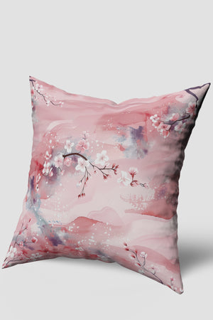 Pembe Modern Çiçek Desenli Kırlent Kılıfı