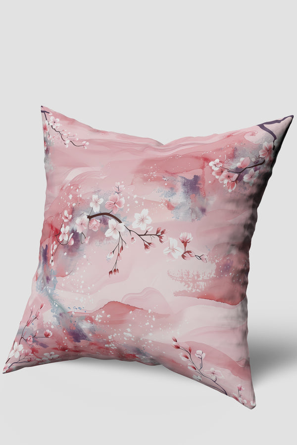 Pembe Modern Çiçek Desenli Kırlent Kılıfı