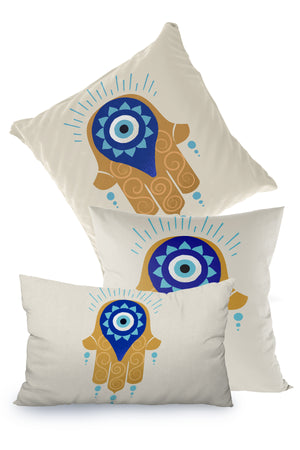 Nazar Boncuğu Hamsa Eli Desenli Kırlent Kılıfı