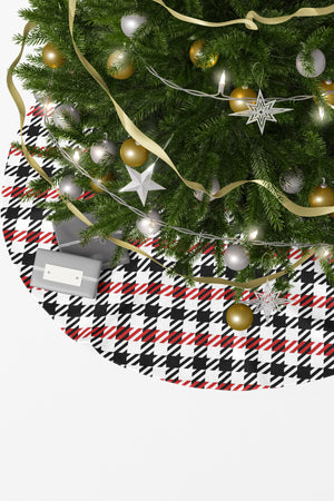 Beyaz Houndstooth Desen Yılbaşı Çam Ağacı Örtüsü