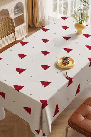 Kırmızı Çam Ağacı Yeşil Puantiye Yılbaşı Masa Örtüsü
