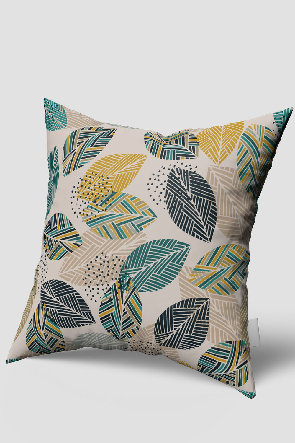 Yeşil Sarı Yaprak Desenli Modern Kırlent Kılıfı