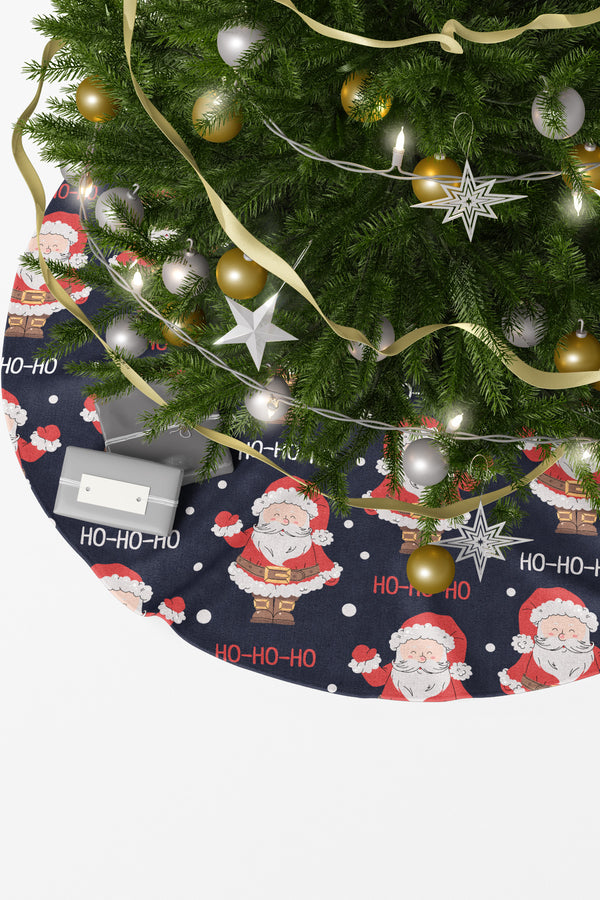 Noel Temalı Noel Baba Desenli Ho Ho Yazılı Yılbaşı Çam Ağacı Örtüsü