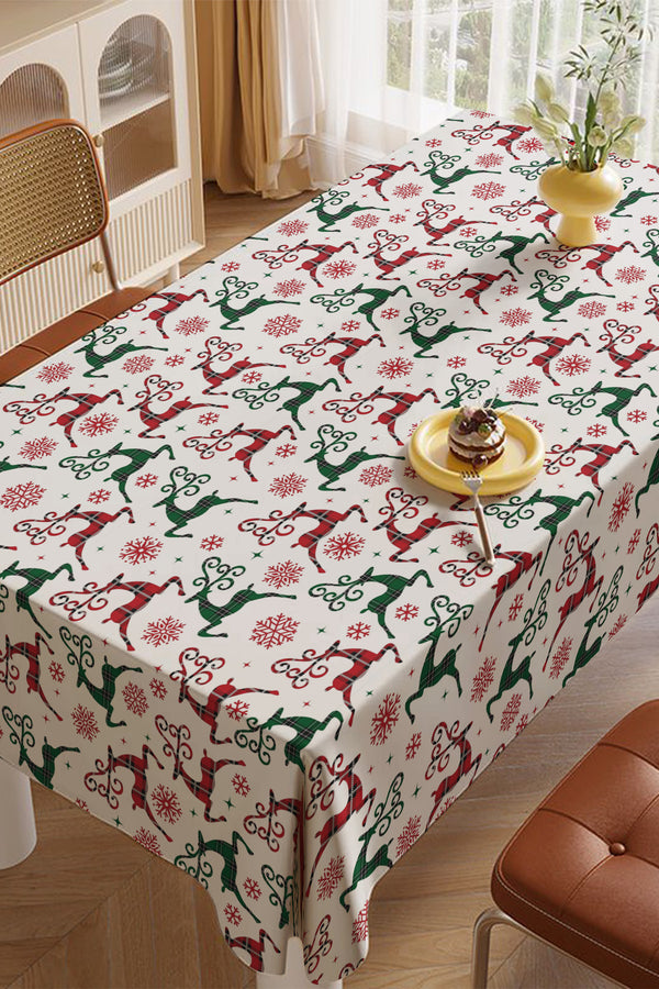 Noel Temalı Geyik Desenli Yılbaşı Masa Örtüsü