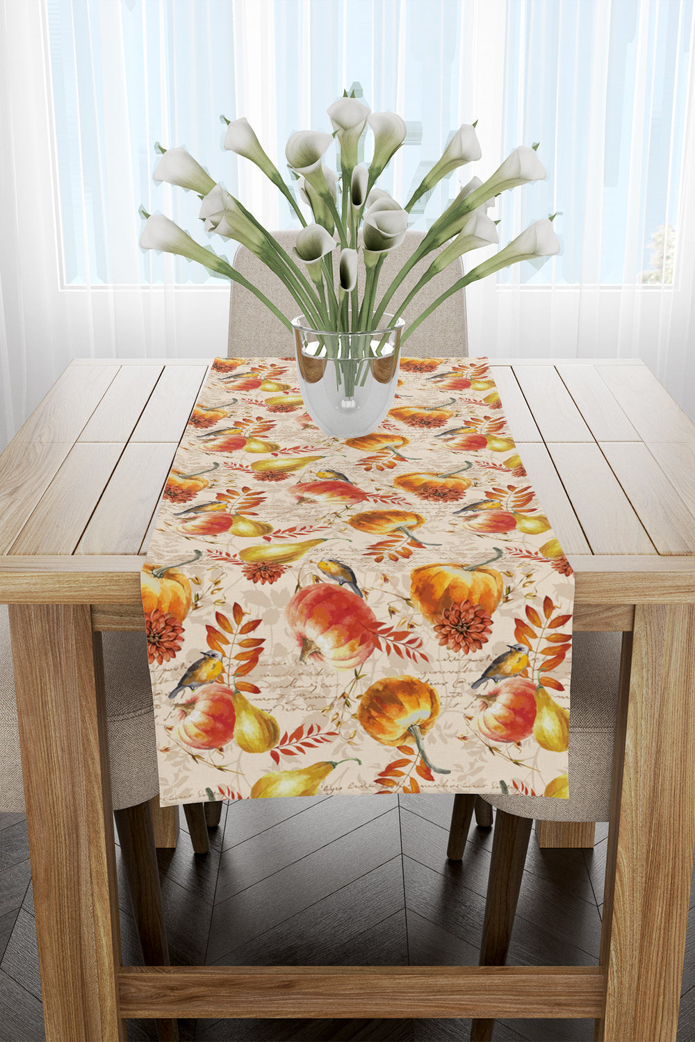 Sonbahar Temalı Armut ve Balkabağı Desenli Runner 40x220