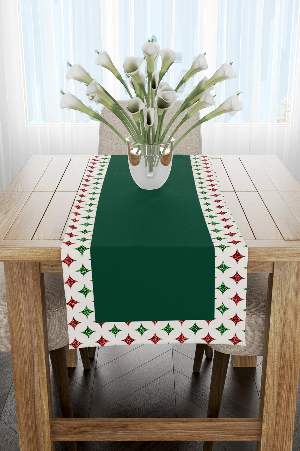 Noel Temalı Yeşil Beyaz Yılbaşı Runner 40x140