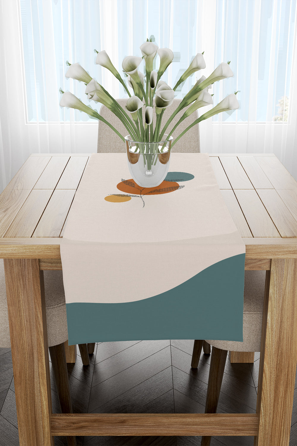 Geometrik Benekli Yaprak Desenli Yeşil Kenarlı Bohem Runner 40x220