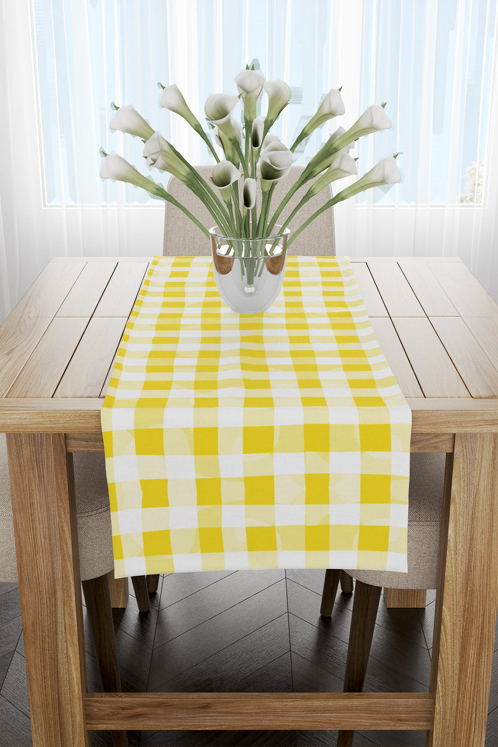 Sarı Beyaz Kareli Runner 40x140