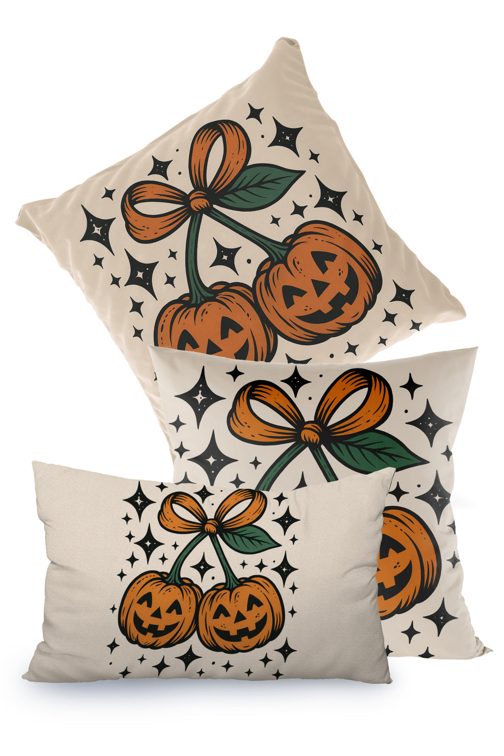 Krem Sevimli Balkabağı Desenli Halloween Temalı Cadılar Bayramı Kırlent Kılıfı