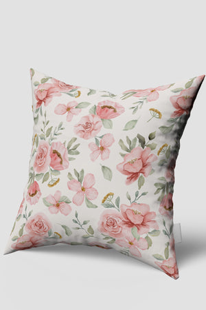 Pembe Çiçek Desenli Modern Kırlent Kılıfı