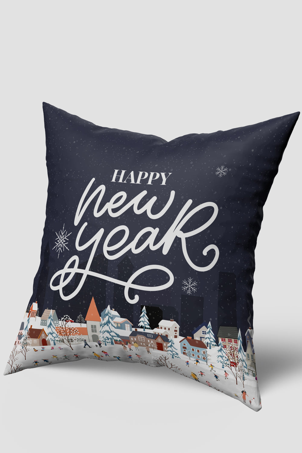 Lacivert Happy New Year Yazılı Yılbaşı Kırlent Kılıfı