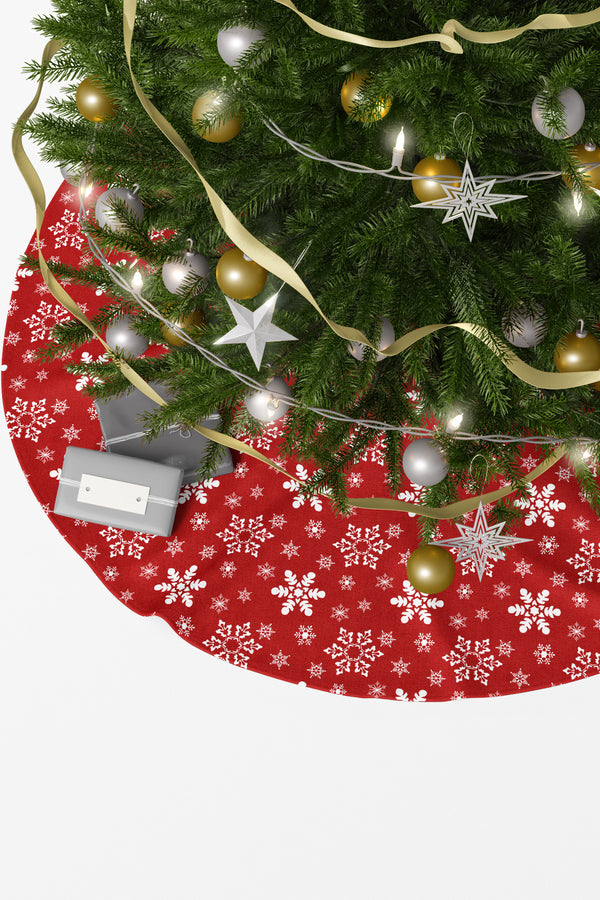 Kırmızı Beyaz Kar Taneleri Yılbaşı Çam Ağacı Örtüsü