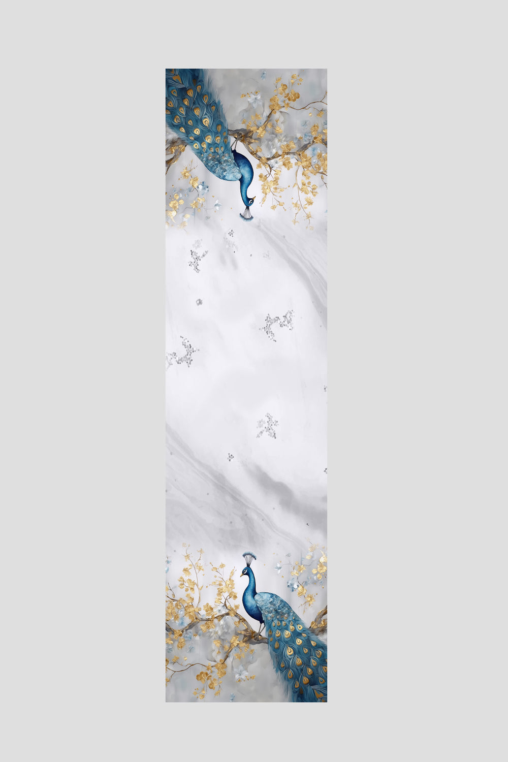 Mavi Tropikal Tavuskuşu Desenli Runner 40x140cm