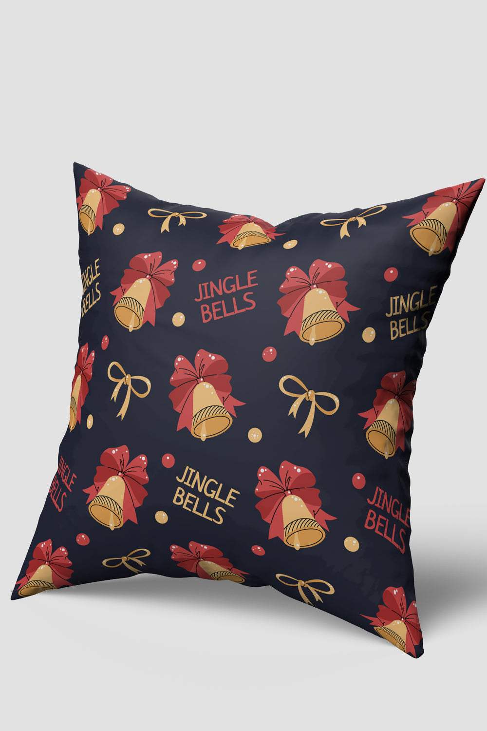 Lacivert Yılbaşı Çanları ve JINGLE BELLS Yazılı Kırlent Kılıfı