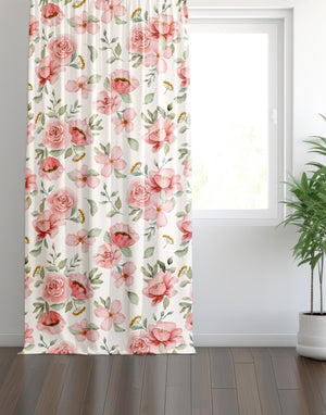 Pembe Çiçek Desenli Modern Fon Perde