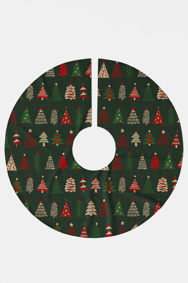 Koyu Yeşil Kırmızı Çam Ağacı Desenli Yılbaşı Çam Ağacı Örtüsü