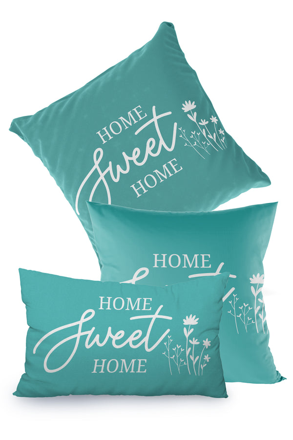 Mavi Home Sweet Home Yazılı Kırlent Kılıfı