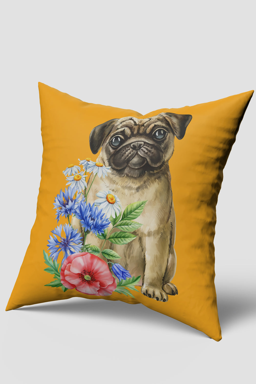 Sarı Sevimli Köpek Desenli Kırlent Kılıfı