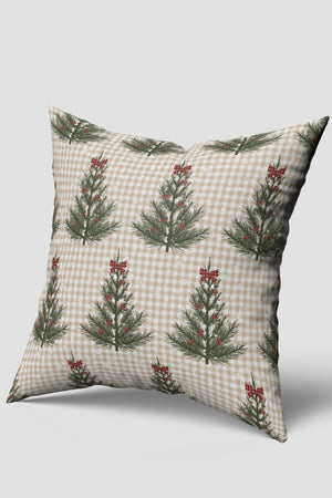 Pötikare ve Çam Ağacı Desenli Yılbaşı Kırlent Kılıfı