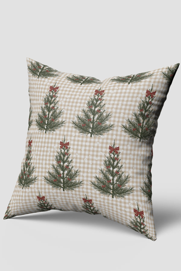 Pötikare ve Çam Ağacı Desenli Yılbaşı Kırlent Kılıfı