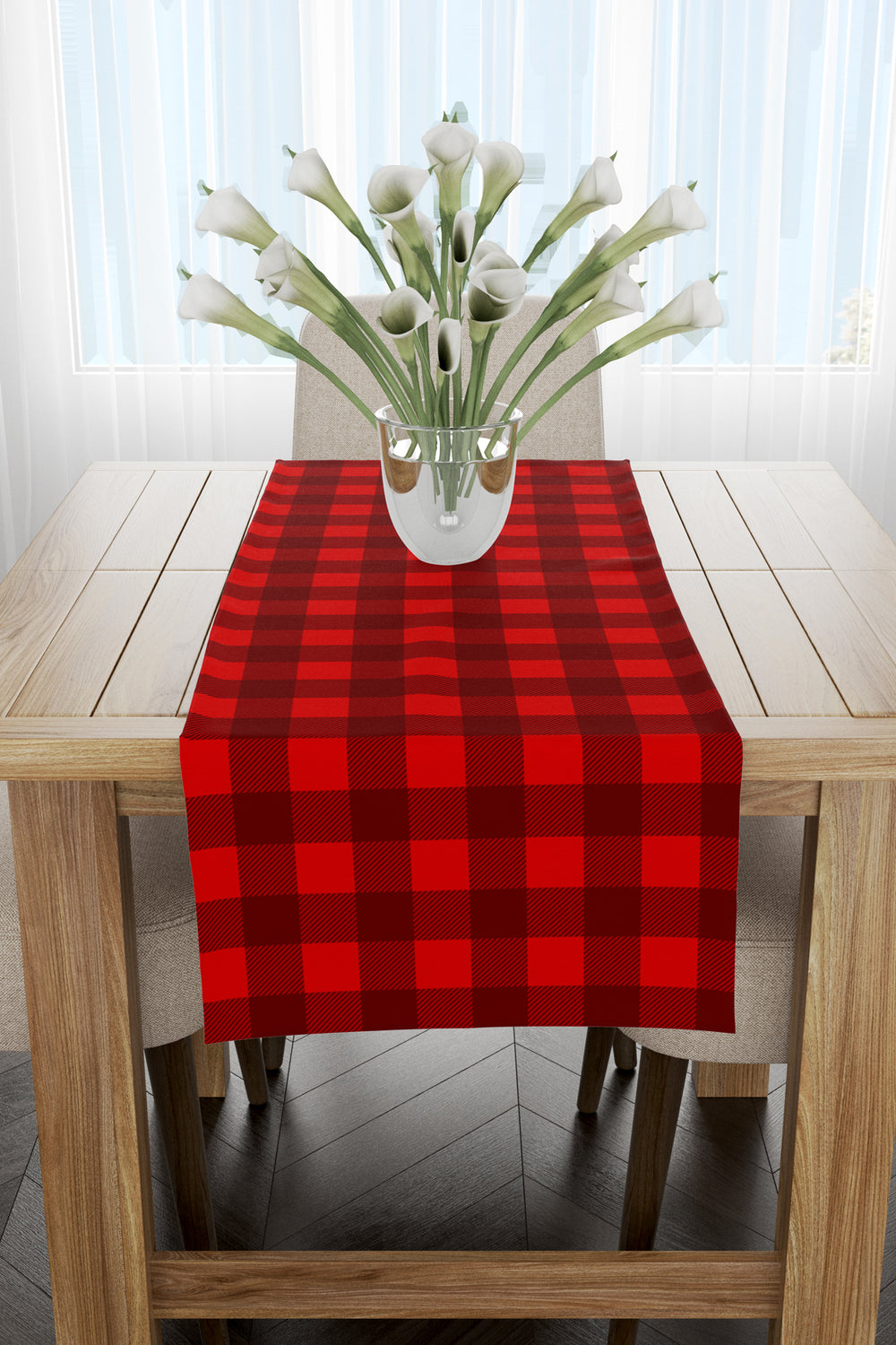 Kırmızı Ekose Desenli Yılbaşı Runner 40x140