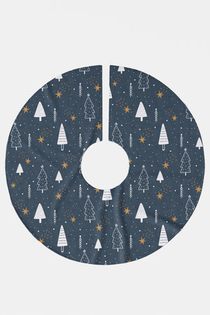 Lacivert Çam Ağacı Ve Yıldız Desenli Yılbaşı Çam Ağacı Örtüsü