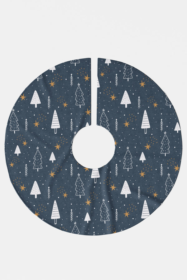Lacivert Çam Ağacı Ve Yıldız Desenli Yılbaşı Çam Ağacı Örtüsü
